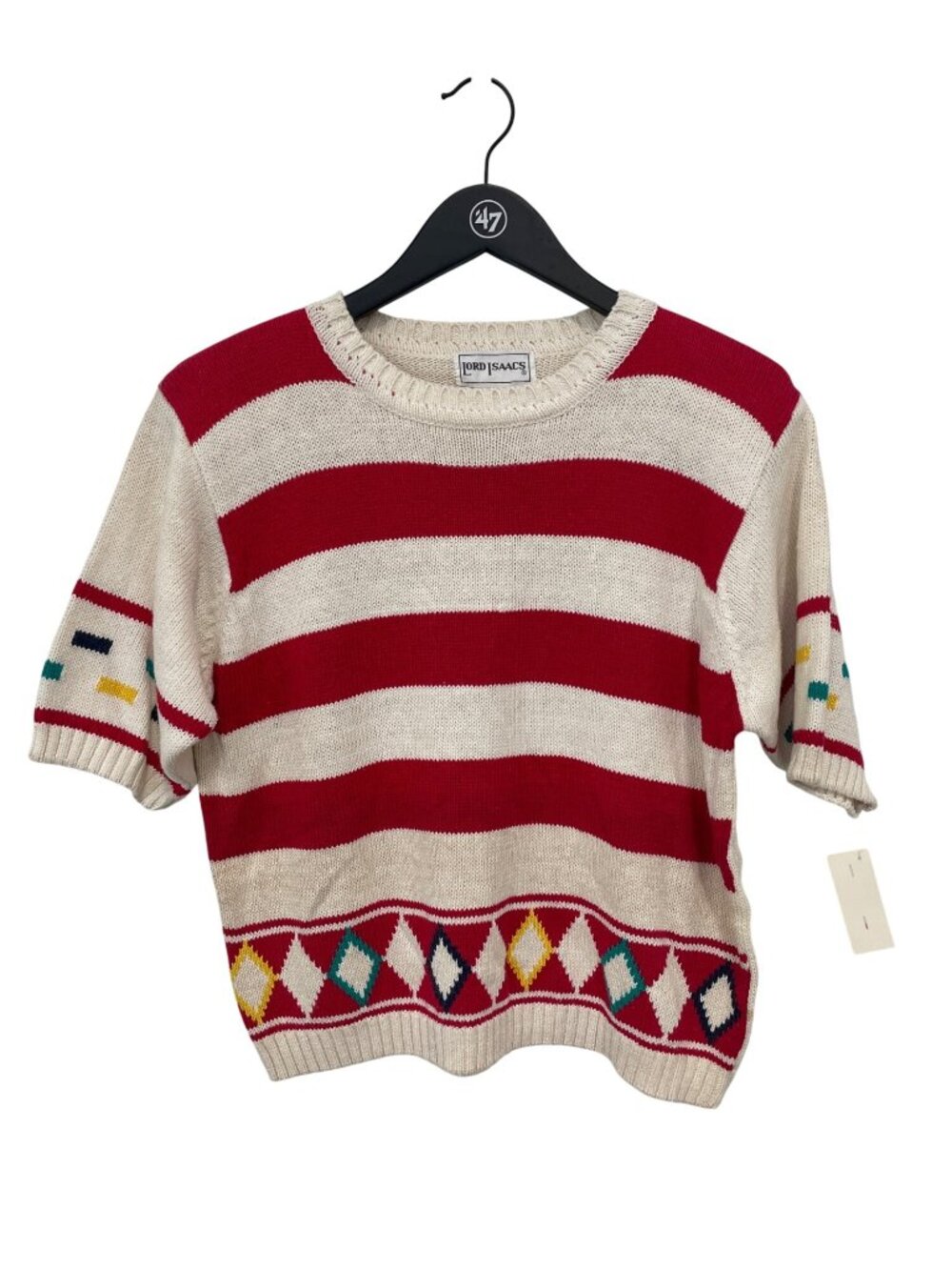 Vintage 90s Lord Isaacs Sweater Large Crewneck Diamond Print Knit Deadstock NEW